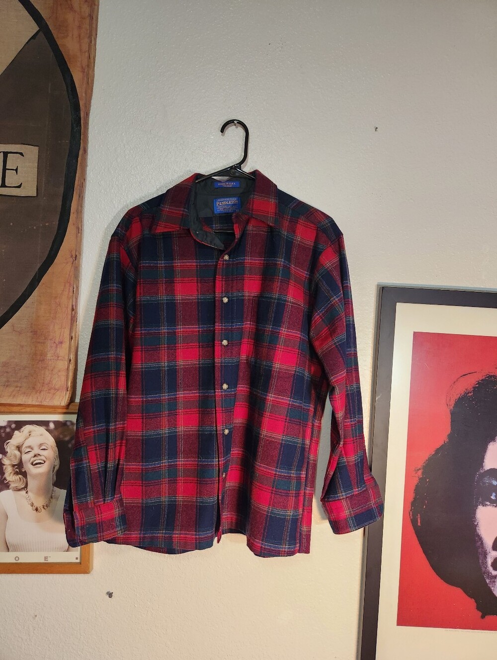 Pendleton Men's Red & Navy Plaid Wool Shirt Jacket